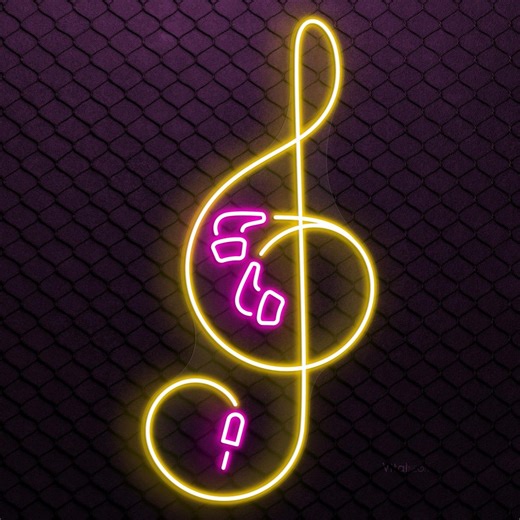 Treble Clef Neon Sign, Notes LED Light for Studio and DJ Room Decor