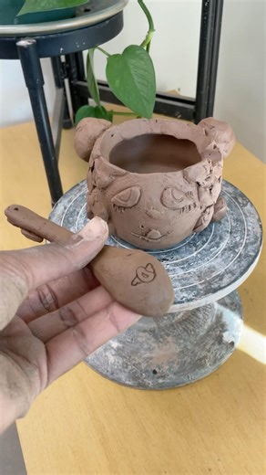 Salt/sugar jar and spoon sculpture #handbuilding #ceramic #handbuiltpottery