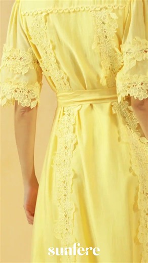 Chasing The Sun Yellow Lace Trim Short Sleeve Midi Dress