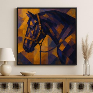 Art mural abstrait cheval - Reproduction peinture à l'huile cubiste - Tête de cheval géométrique moderne - Téléchargement numérique - Décoration d'intérieur équestre - 60 x 60 cm - Etsy France