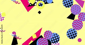 Memphis geometric shapes fly and rotate. Animation of motion of a geometric pattern in the style of the 80s. Horizontal composition, 4k video quality Stock Video