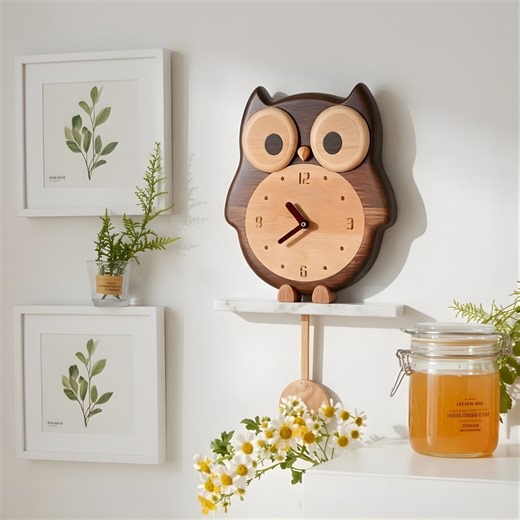 Wooden Owl Pendulum Clock, Moving Animal Wall Clock for Nursery, Whimsical Forest Decor, Silent Walnut Wood Clock, Unique Kids Room Gift - Etsy
