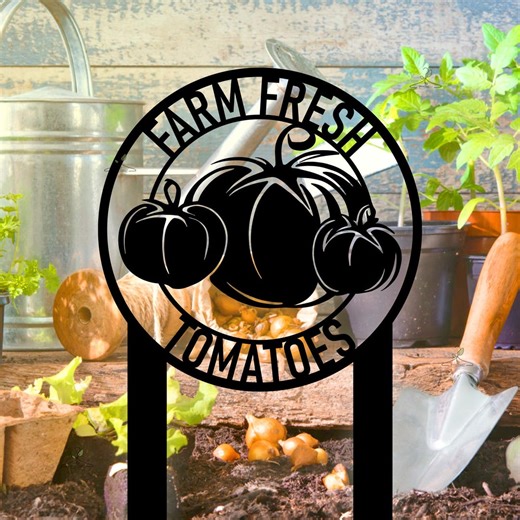 Vegetable Garden Sign, Farm Fresh Tomatoes Metal Garden Stake - Etsy