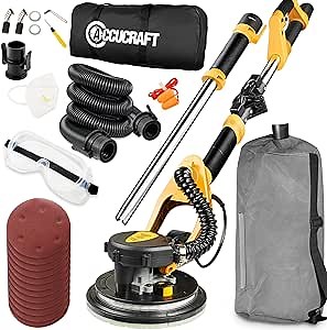 Drywall Sander, 800W Powerful Electric Drywall Sander with Vacuum, 99% Dust Absorption Dust-free Design, 6 Variable Speed 500-1800RPM, 26' Power Cord, LED Light, for Popcorn Ceiling