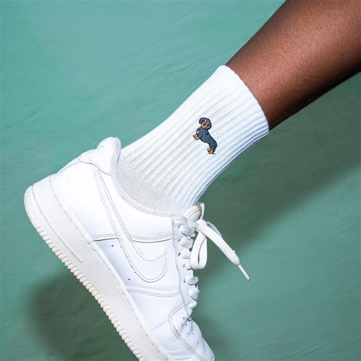 Funny Socks Women & Men • Sausage Dog Socks • Embroidered Socks • White Tennis Socks • Crew Socks With Motif - Etsy