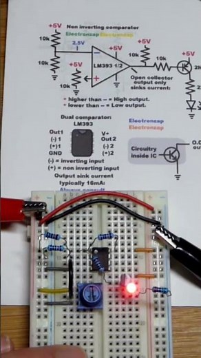 LM393 Non Inverting Comparator Switching PNP BJT LED Circuit #schematics #circuitdesign #electronics