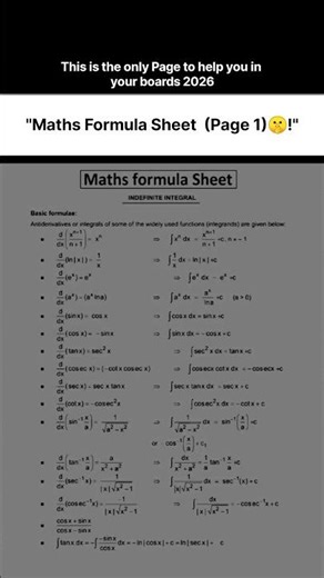 "Maths Formula Sheet (Page 1)🤫!"