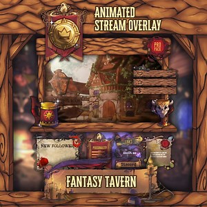 Animated Stream Overlay Pack - Fantasy Medieval Tavern PRO Package: Screens, Alerts, Tranistion, Twitch Panels & Badges, Vtuber Background - Etsy