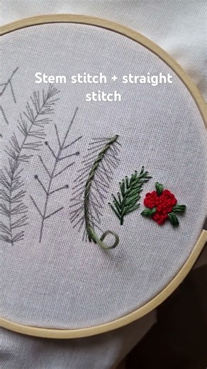 🎄 Stitch a Christmas Tree Branch – Straight Stitch Tutorial! #embroidery #tutorial #christmas #diy