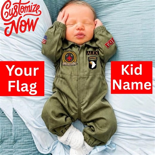 Kids Pilot Air Force Costume With Name and Flag, Cotton Denim Flight Suit, Custom Baby Military Aviator Outfit - Etsy