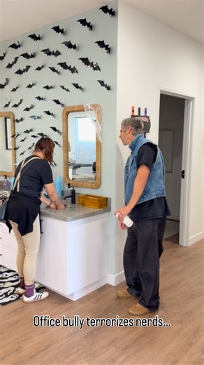 All these nerds work at NFO. Dr Z is hazing em to show them who rules the office… #halloween #workfam #costumes #orthodontist #smile #nerd #bully | Nelson Family Orthodontics