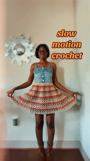 💃🏾 now in crochet slow motion action of the denim into a upcycled crochet dress 🧶✨💃🏾 . #crocheter #crochetersoftiktok #slowmo #upcycle