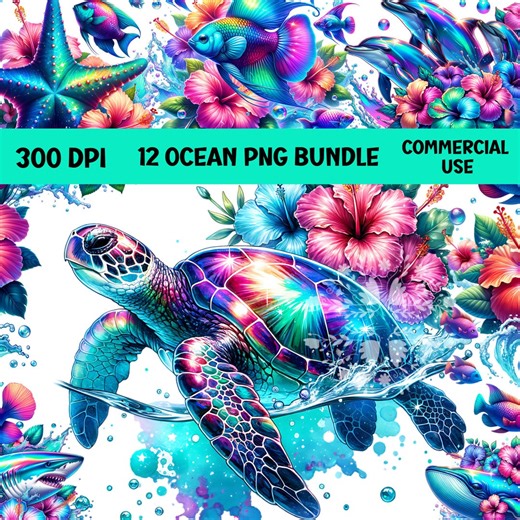 Ocean Clipart Bundle, Ocean Animals PNG, Sea Turtle PNG, Dolphin Clipart, Vibrant Ocean PNG, Undersea Digital Download, Commercial Use, Png - Etsy