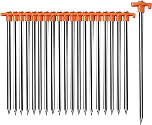 Cheardia 20 Pack Tent Stakes Heavy Duty, 9.75 Inch Yard Stakes Non-Rust Metal Tent Pegs Ground Stakes Tent Spikes for Camping Patio, Garden, Canopies, Grassland, Outdoor, Orange