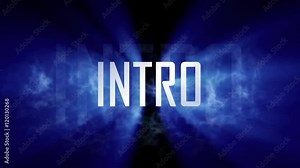 Intro title. 10 seconds loopable intro with cloud of smoke and rays of light. Light rays pass through the word "Intro" and smoke. Black background and blue rays of light.