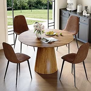 Round Dining Table Set for 4, 45'' Small Dining Table Set for 4, Dinette Set & Dining Chairs for 4 for Apartment, Space Saving, Easy Assemble