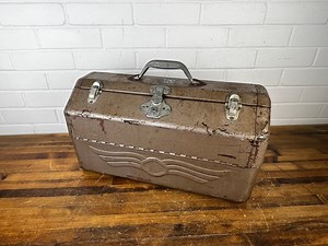 19x10" Vintage JC Higgins Brown Metal Tackle Box With Trays XL Old Sears Tackle Box for Display Decorative Fishing Decor Industrial Decor - Etsy