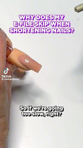 Shorten nails quickly with no vibration or skipping when using your e-file by doing this. #youngnails #yougnailsinc #nails #naileducation #nailbiz #youngnailsmodernnailartist | Young Nails