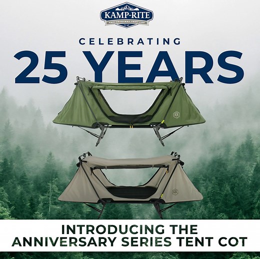25 years ago, Kamp-Rite designed and brought the first Tent Cot to the US outdoor market. Today, Kamp-Rite Tent Cots have a loyal following worldwide with users who enjoy off the ground convenience and comfort in the outdoors. Kamp-Rite is proud to be a family owned and operated business based in Sacramento California. The 25th Anniversary Tent Cot brings the heritage of the original Kamp-Rite product to a new generation of campers and outdoor enthusiasts. This personal sleep shelter sits 11″ ab