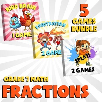 5 No Prep Math Games Bundle A - Fractions - Grade 7 Review Activity