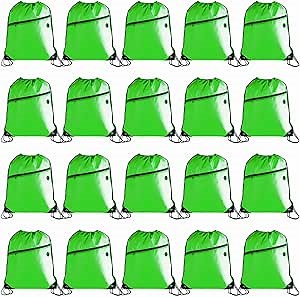 CODOBON Gym Drawstring Backpack with Zipper Pocket - Durable Cinch Sack for Swimming, Sports & Travel - Bulk Drawstring Bags for Men & Women (20, Green)