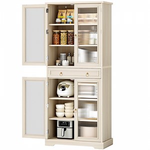 Kitchen Pantry Cabinet with Adjustable Shelves and Acrylic Doors, 72" Large Storage Cabinets with Drawer for Dining Living Room, White Oak