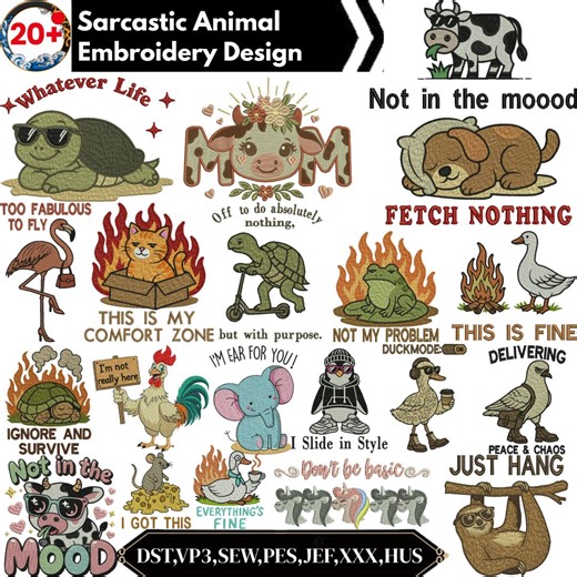 Animals Quotes Embroidery Design, Sarcastic Animal Embroidery, Baby Animals Embroidery, Safari Embroidery, Machine Embroidery Designs - Etsy