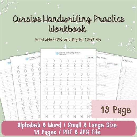 Cursive Handwriting Practice Workbook Printable, Kids Cursive Writing Sheets, Trace Letters Worksheet PDF JPG, Handwriting Pack - Etsy