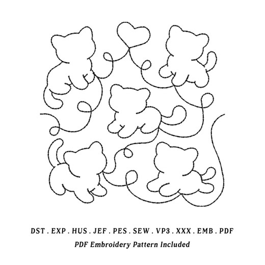 Cat Quilt Block Embroidery Design | Patchwork Kitty Stitch File (EMB Included) - Etsy