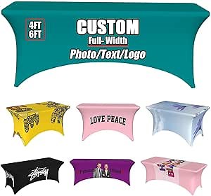 Decorative Business Table Cloth Custom with Logo Photo Text 6FT 4FT, Customized Table Cloth with Business Logo Spandex, Personalized Washable Business Table Cloth with Logo, Darkcyan, 4FT