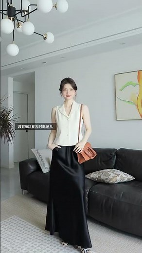 Beautiful black silk satin skirt