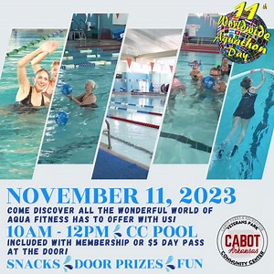 Save the date for Saturday, November 11th and come celebrate World Aquathon Day at the Cabot Community Center! Dive into this event full of aqua fitness, door prizes, snacks and more! 💦If you have been looking for an opportunity to explore all the benefits (and fun) that aqua fitness has to offer - this one is for you! 😄 💦Already love aqua fitness? You will be in your happy place as we showcase various forms of aqua fitness from 10am - 12pm! 👉Childcare is available. Participants must be able