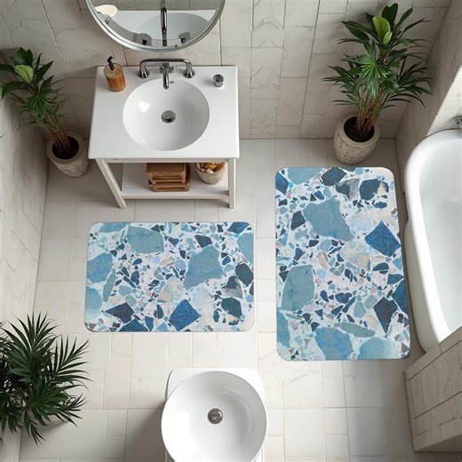 Terrazzo Bathroom Rug Set, Blue Stone Pattern Bath Mat Set, Non Slip Bathroom Rugs, Modern Bathroom Decor,gift Bathroom Rugs, - Etsy