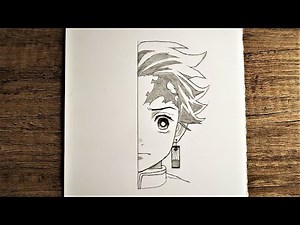tanjiro drawing | how to draw tanjiro kamado step by step (half face) with one pencil