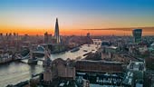 timelapse aerial shot of Hyperlapse view River Thames & city Skyline....