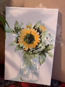 Ginkko Framed Paint by Numbers Kit for Adults Beginner & Kids Ages 8-12, Without Easel, Easy Acrylic on Canvas 8x12 inch with Paints and Brushes, Vase Sunflower for Home Wall Decor Gift