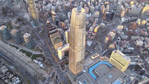 Costanera Center Santiago Chile, vista aérea atardecer | Premium Stock Video Footage