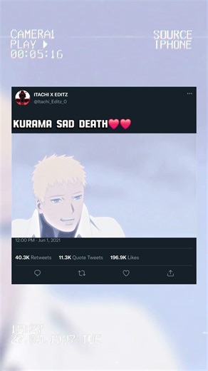 Kurama Sad Death❤️❤️ #naruto #anime #narutoshippuden
