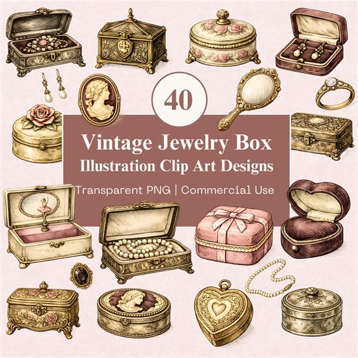 Vintage Jewelry Box Clip Art Bundle | Antique Victorian Trinket PNG | Heirloom Vanity | Commercial Use - Etsy