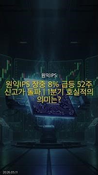 2026년 05월 11일 | 원익IPS 주요뉴스 | 원익IPS 장중 8% 급등 52주 신고가 돌파 | 1분기 호실적의 의미는?