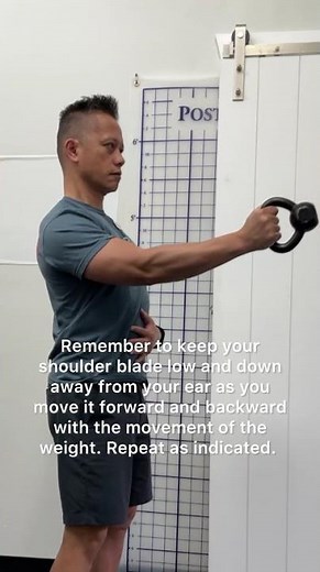 Standing KB chest press. Works on scapular stability with protraction and retraction