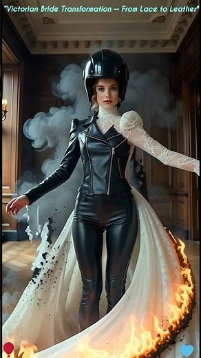 “Victorian Bride Transformation — From Lace to Leather ⚡🔥👰‍➡️🏍️”