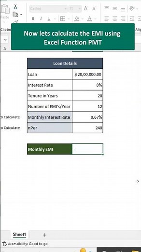 EMI Calculation - Excel PMT Function