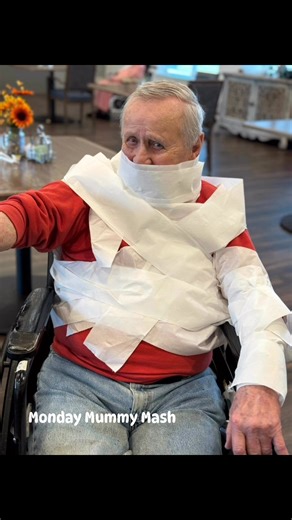 Just a little fun getting our residents a little “mummified” 🤪 #springtownparkactivities #nevertoooldtohavefun #weloveourresidents | Springtown Park Rehabilitation and Care Center