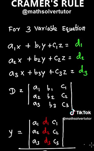 Cramer's Rule for 3 varialbe equation #math#algebra#calculus