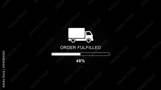 Order fulfilled loading animation delivery truck progress bar 100 percent complete shipment