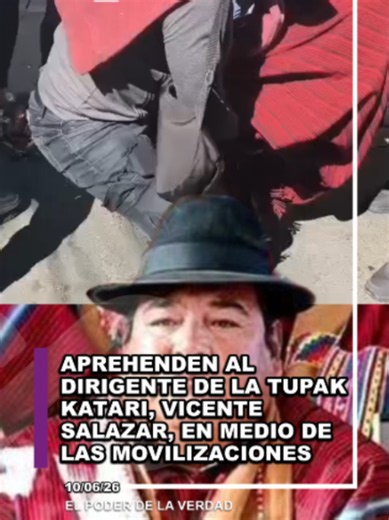 🚨En un operativo ejecutado por policías vestidos de civil, fue aprehendido Vicente Salazar, ejecutivo de la Federación de Campesinos Túpac Katari, quien se encontraba liderando la marcha que exige la renuncia de Rodrigo Paz👮‍♂️🚩⚖️ #tupakkatari #bloqueosbolivia #crisisbolivia #políticaboliviana #bolivia🇧🇴