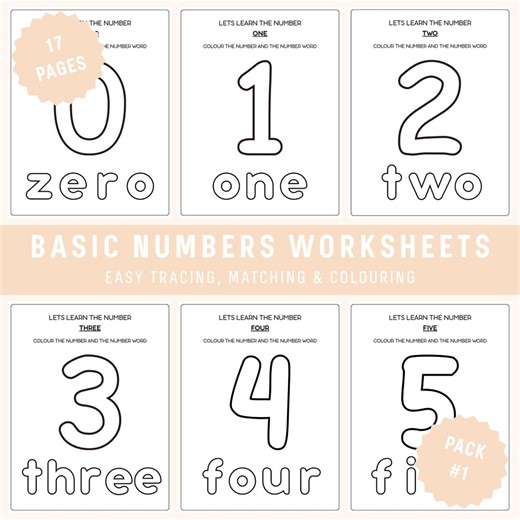 Basic Numbers Worksheets for Kids | Early Education | 16 Pages   1 Cover Page | Printable PDF | Numbers Zero - Five | Digital Download - Etsy