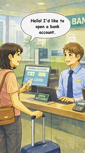 Opening a bank account? 🏦 Learn simple and polite English for real bank conversations. #BankEnglish #LearnEnglish #DailyEnglish #ESLReels #SpokenEnglish #EnglishPractice #RealLifeEnglish #EasyEnglish | Daily English Corner
