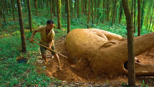 Watch these guys work until exhaustion carving a giant crocodile house by hand